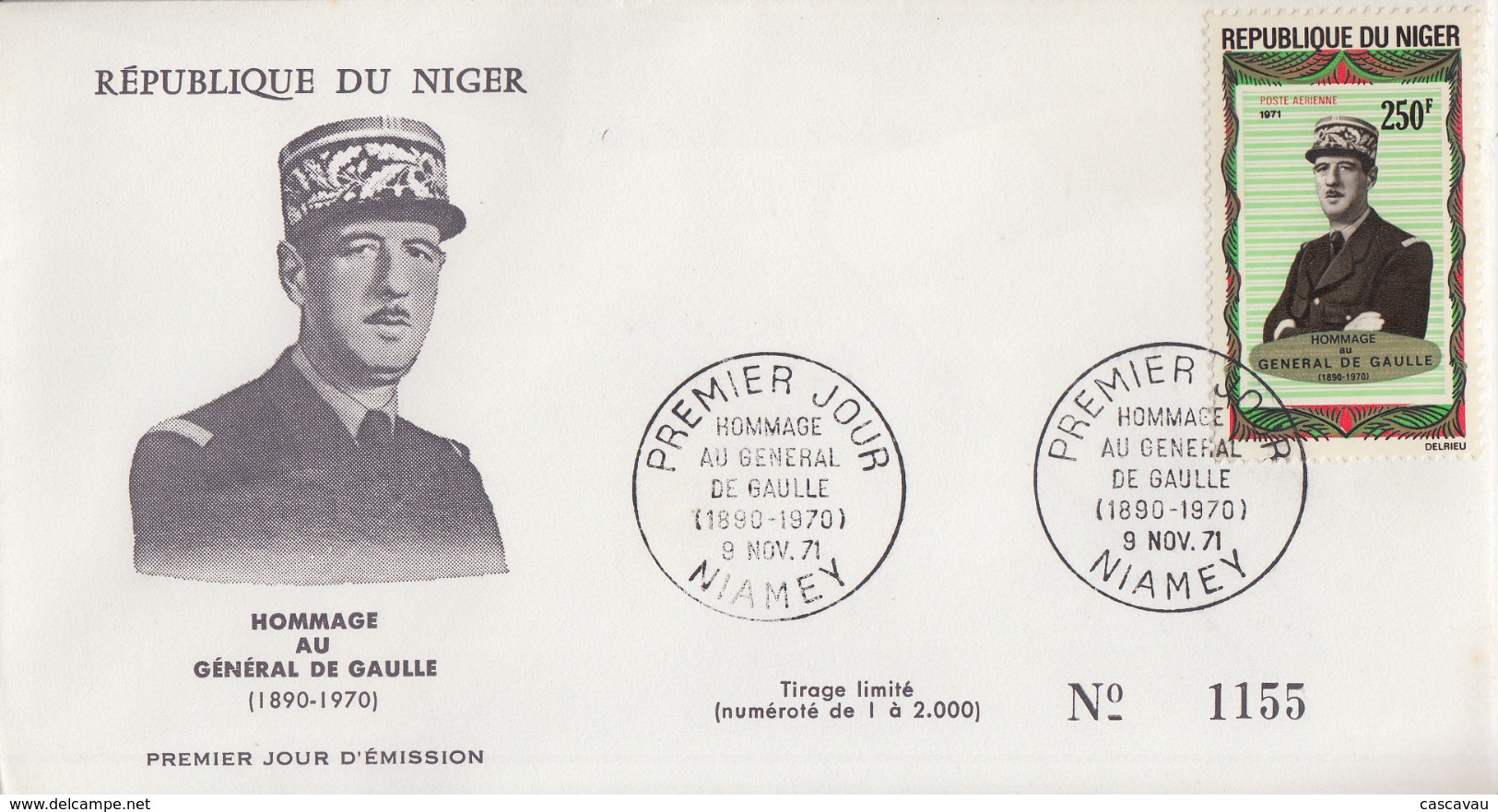 Enveloppe  FDC  1er  Jour   NIGER    GENERAL  DE   GAULLE    1971 - De Gaulle (Général)