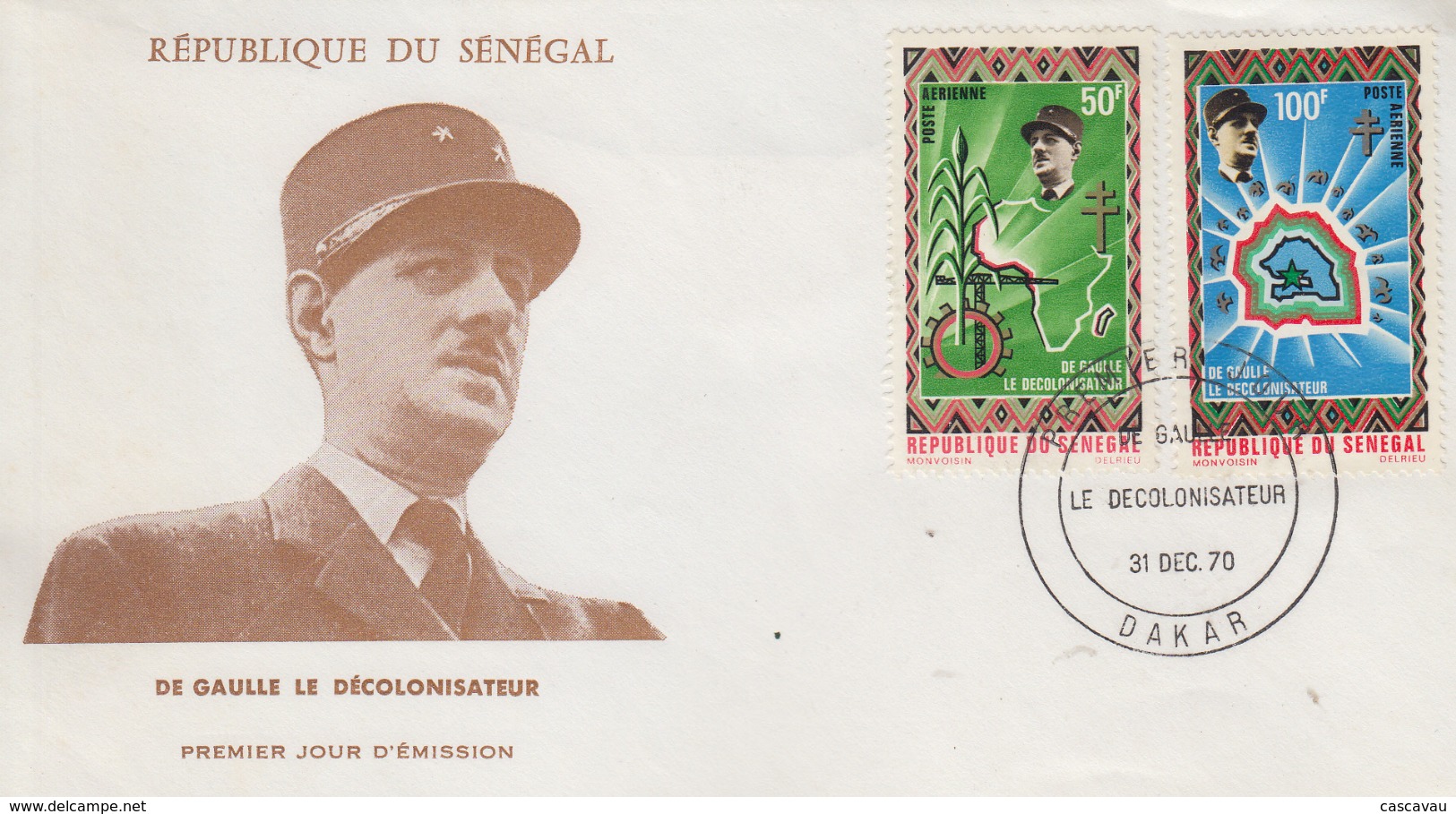 Enveloppe  FDC  1er  Jour   SENEGAL    GENERAL  DE   GAULLE    1970 - De Gaulle (Général)
