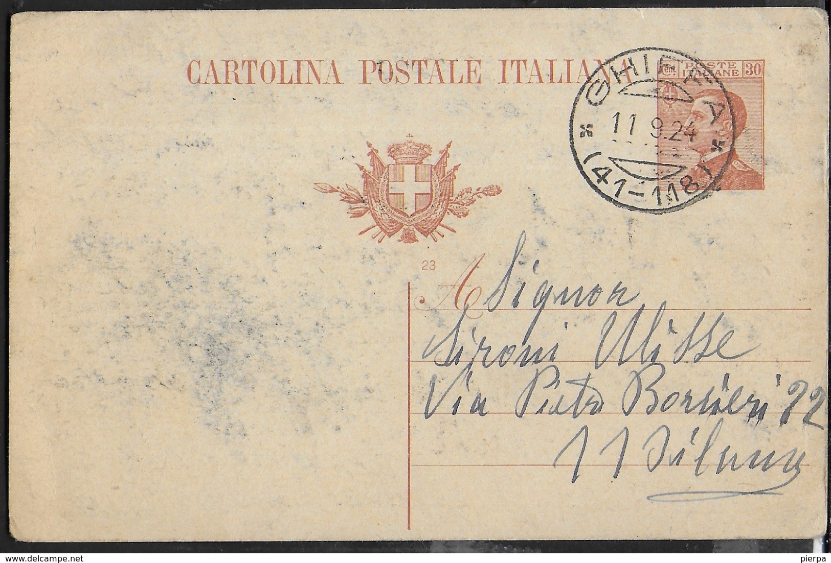 STORIA POSTALE REGNO - ANNULLO FRAZIONARIO DC -  GHIFFA/(41-118) 11.09.1924 SU INTERO MICHETTI - Marcophilia