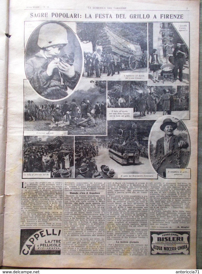 La Domenica Del Corriere 15 Giugno 1930 Festa Grillo Firenze Montecassino Sport - Altri & Non Classificati