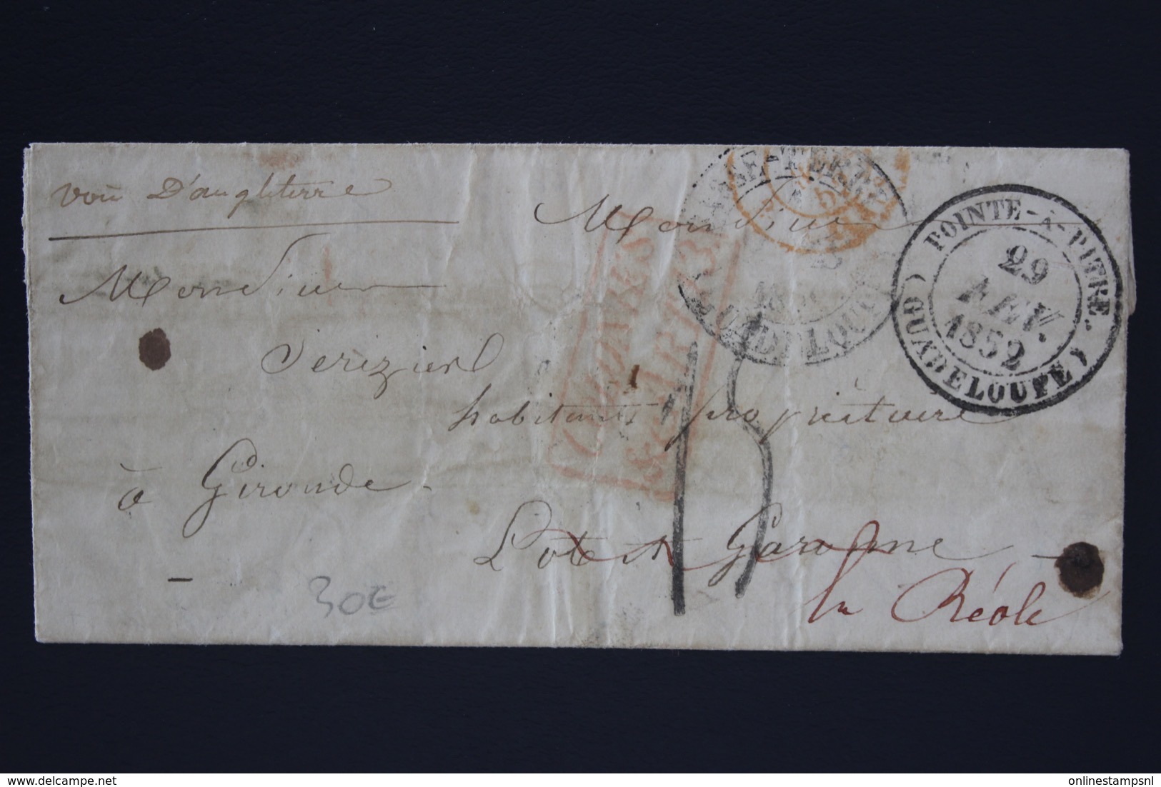 Guadeloupe Letter Pointe-a-Pietre 1852 Cachet Colonies Art 12 En Rouge RR - Storia Postale