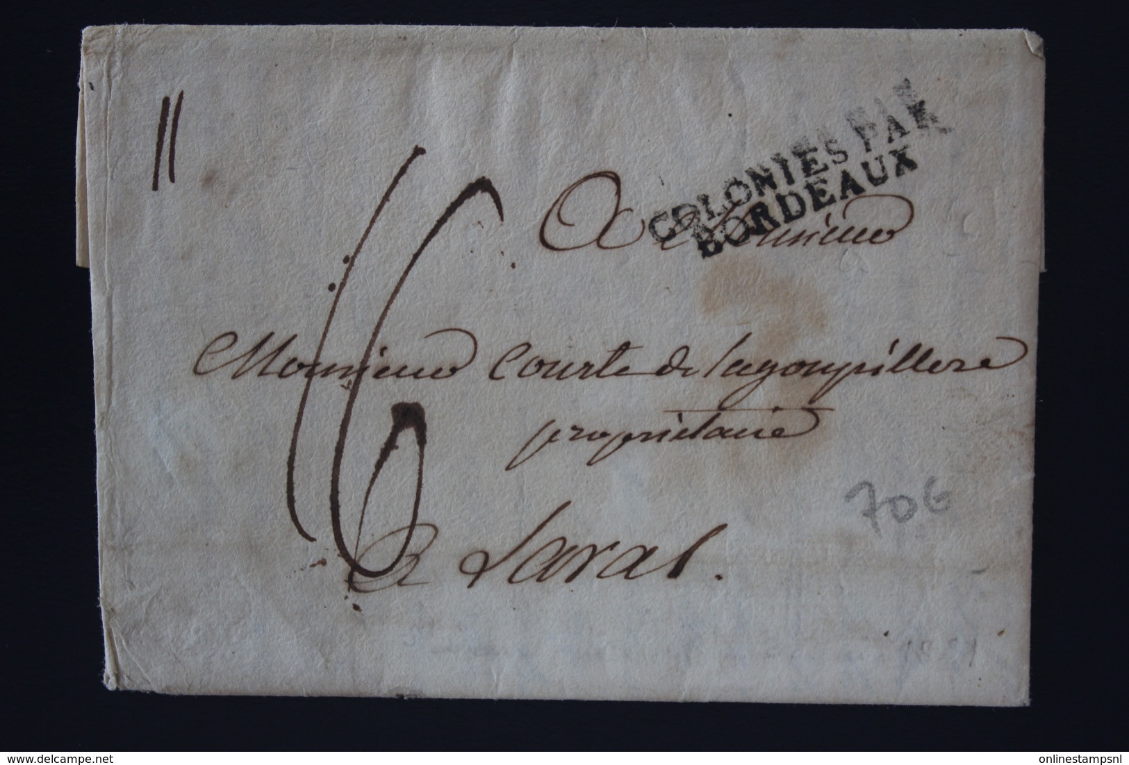 Martinique Letter 1821 Cachet COLONIES PAR/BORDEAUX - Covers & Documents