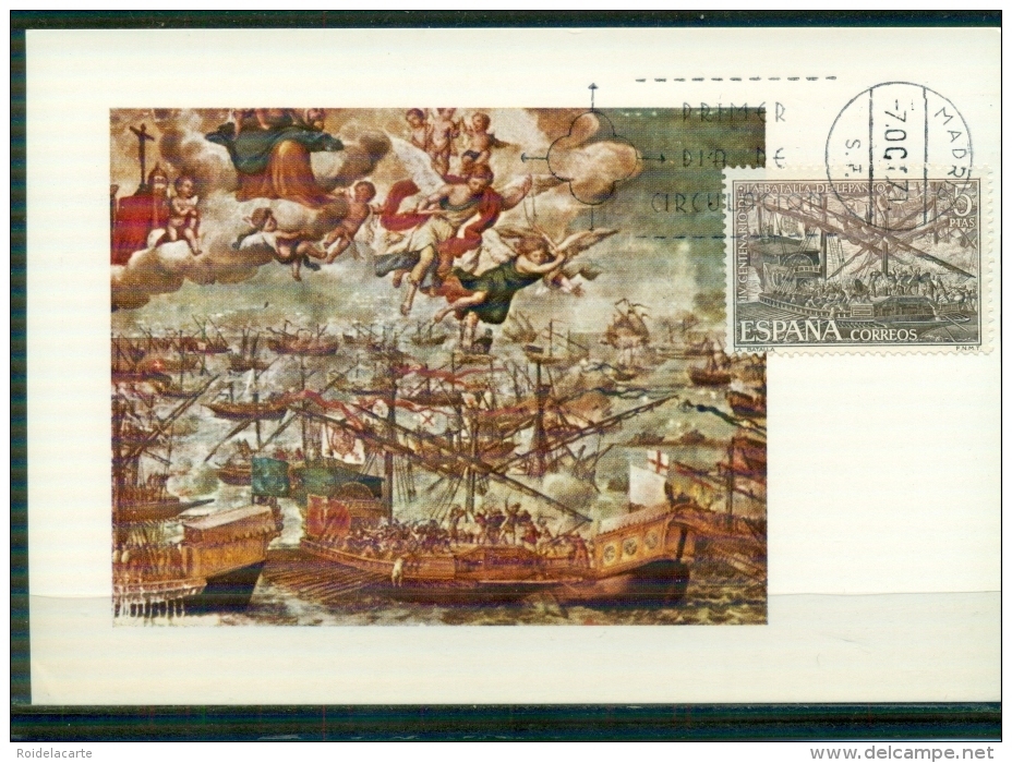 CM-Carte Maximum Card-Tarjeta Maxima # 1971-Espana,Spain,Spanien # Bataille,battle De Lepanto /painting By Lucas Valdés - Cartes Maximum