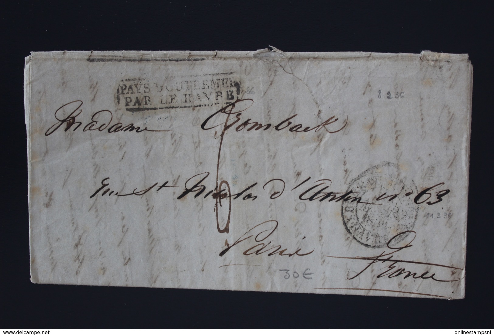 Martinique Letter 1839 MARTINIQUE En Noir , Pays Outremer Par Le Havre - Briefe U. Dokumente