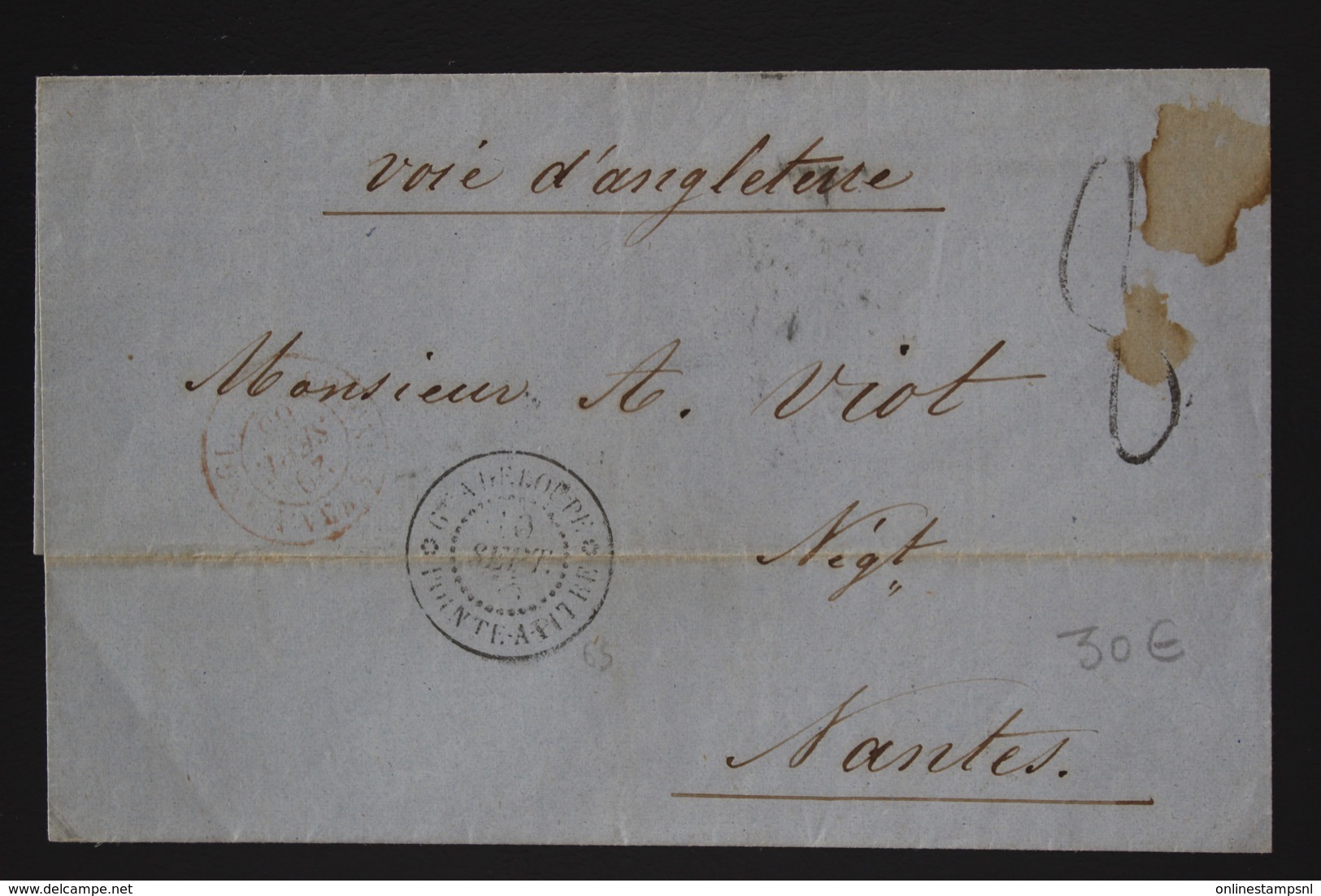 Guadeloupe Cover 1865 Pointe De Pitre A Nantes  Voie D'angletere - Lettres & Documents