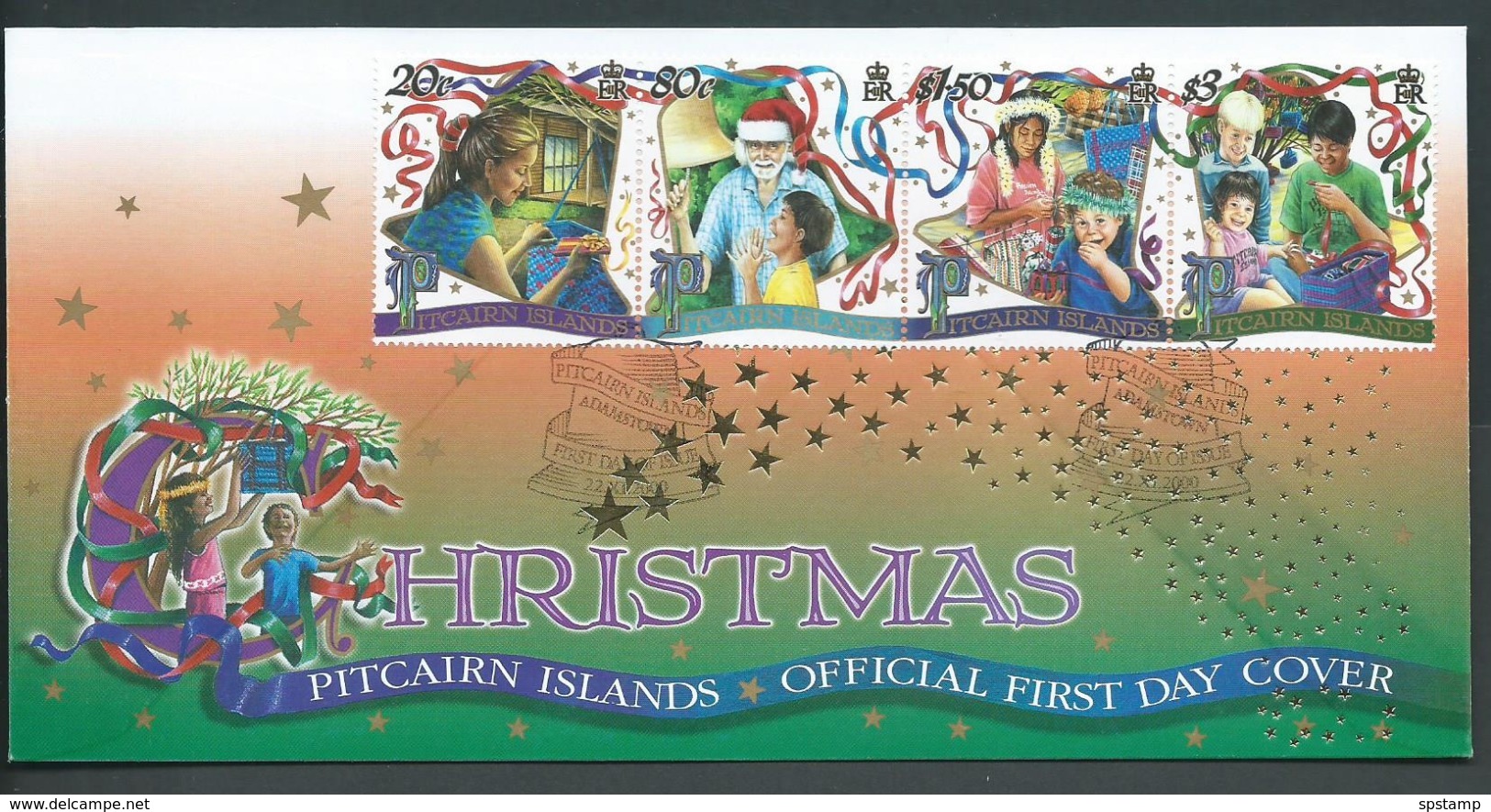 Pitcairn Islands 2000 Christmas Strip Of 4 On  FDC Official Unaddressed - Pitcairn Islands