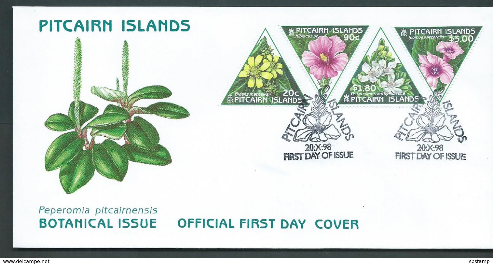 Pitcairn Islands 1998 Flower Triangle Stamps Set Of 4  On  FDC Official Unaddressed - Pitcairn Islands