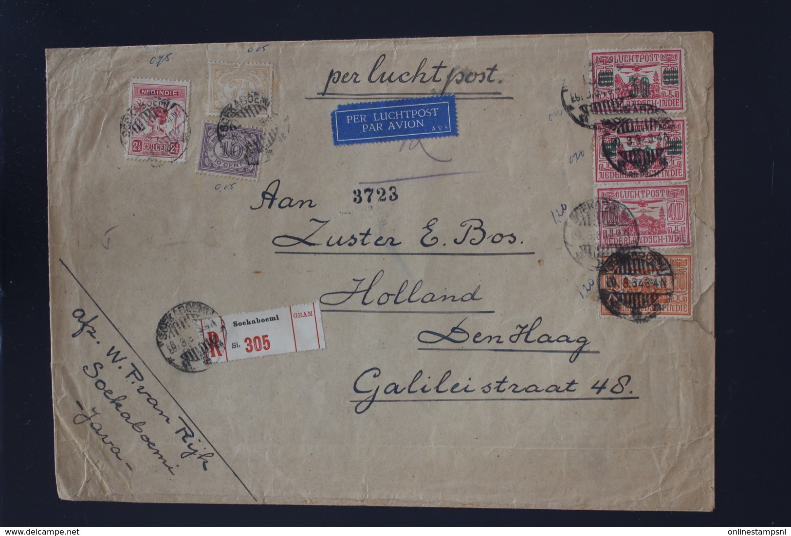 Dutch East Indies Registered Cover SOEKABOEMI To The Hague Holland 1934 Mixed Franking - Nederlands-Indië