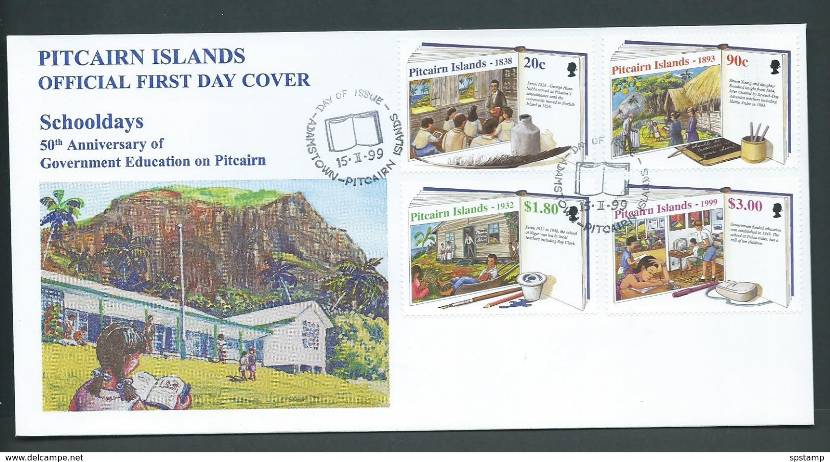 Pitcairn Islands 1999 Education Anniversary Set Of 4 On FDC Official Unaddressed - Pitcairn Islands