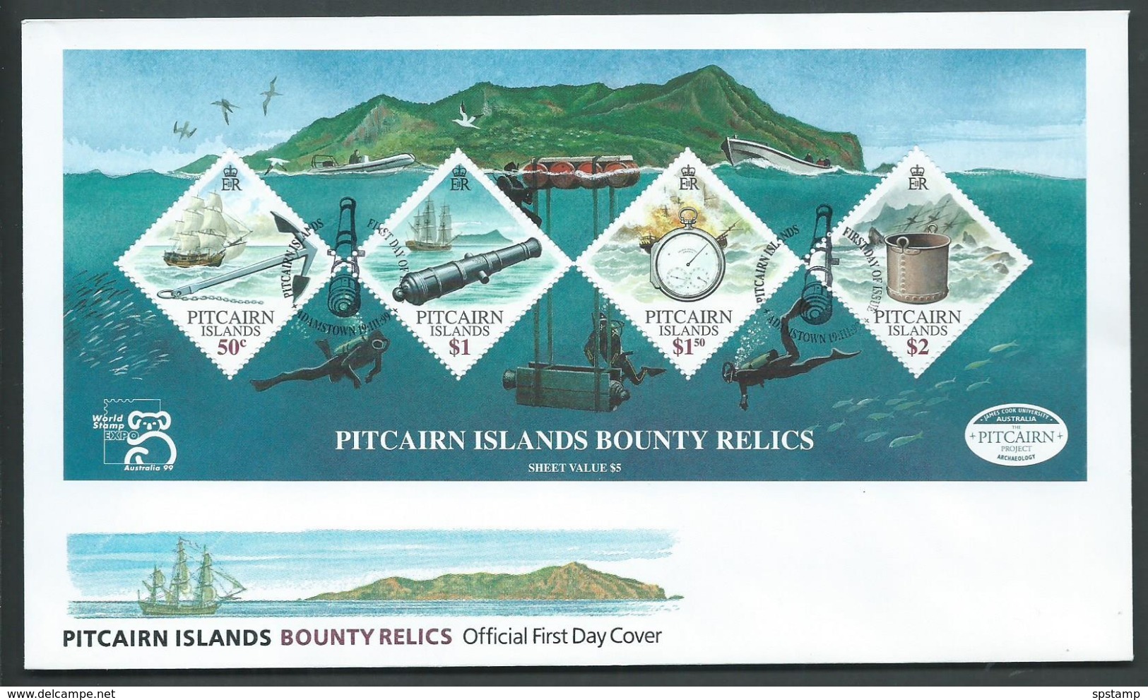 Pitcairn Islands 1999 Bounty Relics Miniature Sheet On FDC Official Unaddressed - Pitcairn Islands