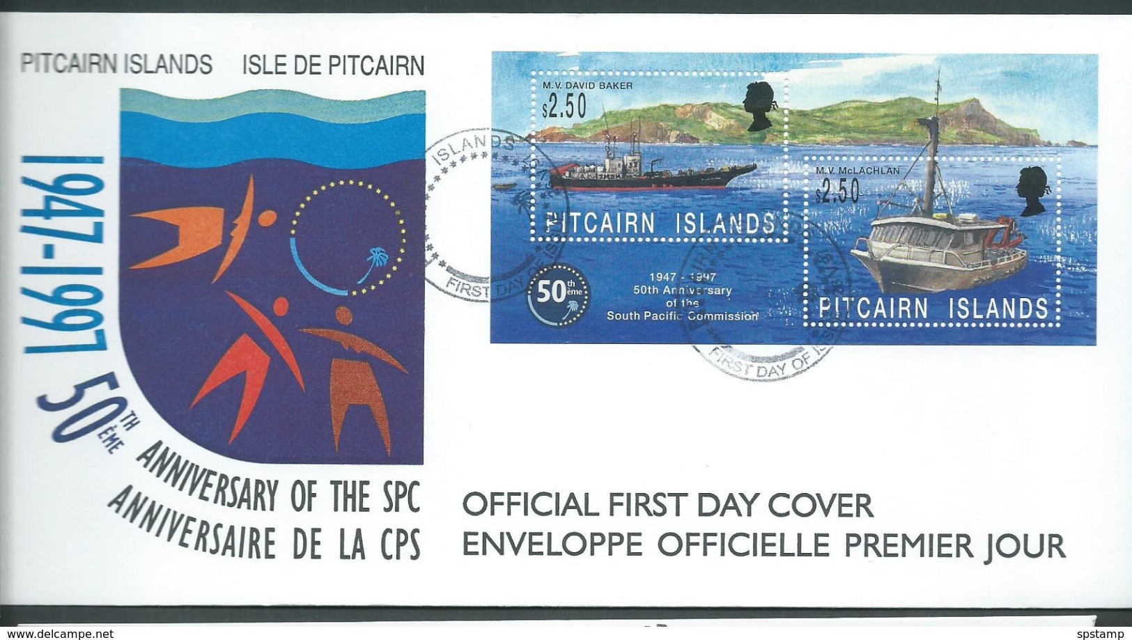 Pitcairn Islands 1997 Ship / SPC Anniversary Miniature Sheet On FDC Official Unaddressed - Pitcairn Islands