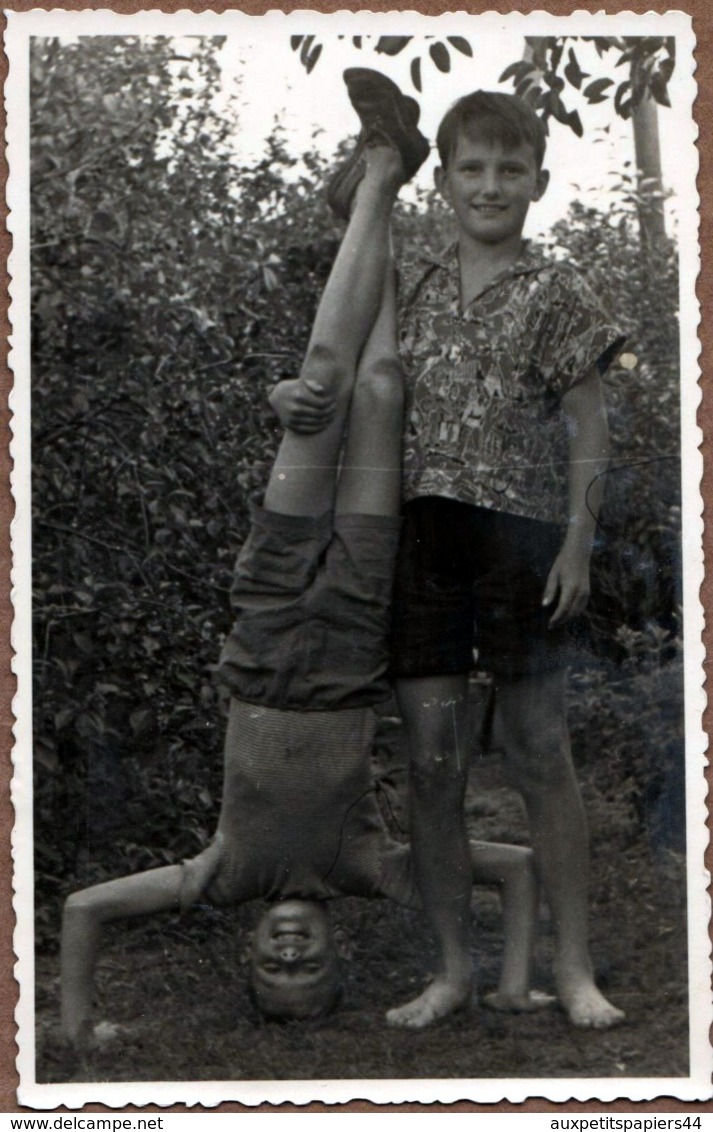 Photo Originale Frangins Ou Copains Et Faire Le Poirier Légèrement Aidé Vers 1950/60 - Personnes Anonymes