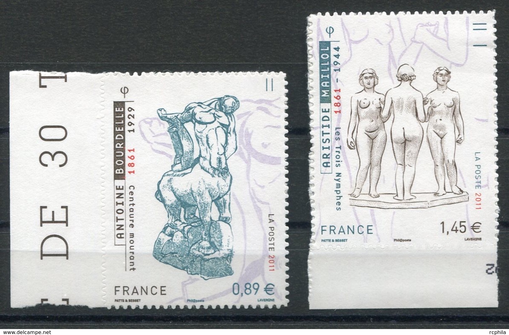 RC 13762 FRANCE N° 633 / 634 SCULPTURES BOURDELLE MAILLOL AUTOADHÉSIF COTE 13€ TB NEUF ** - Autres & Non Classés