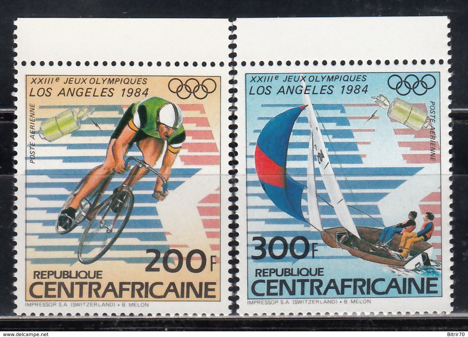 República Centroafricana, 1983 Yvert Nº 291 / 293 MNH, Juegos Olímpicos Modernos, Ciclismo / Navegación - Verano 1984: Los Angeles