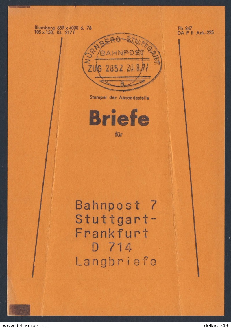 Deutschland Germany 1977 Beutelfahnen - Bahnpost 7 Stuttgart - Frankfurt D 714 Langbriefe - Treinen