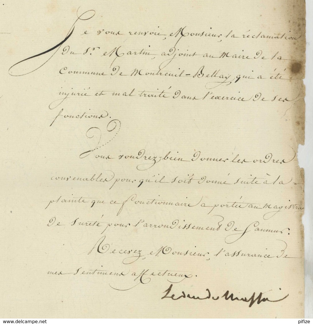 LS Claude-Ambroise Régnier Duc De Massa , Ministre De La Justice . 1810 . Maire De Montreuil-Bellay Injurié . - Autres & Non Classés