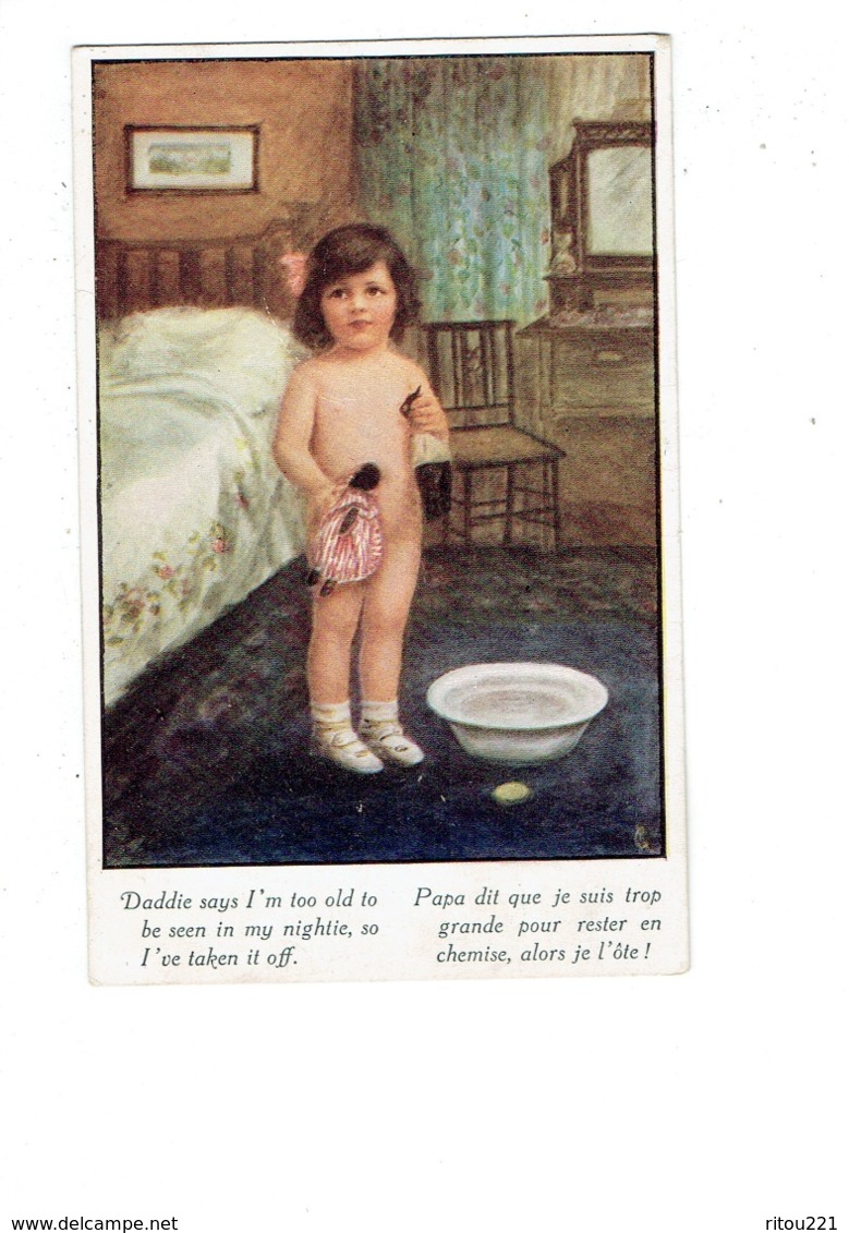 Cpa Illustration Fillette Nue Toilette Bassine Coiffeuse Poupée Jouet - Artistique Florence House 2502 - Andere & Zonder Classificatie