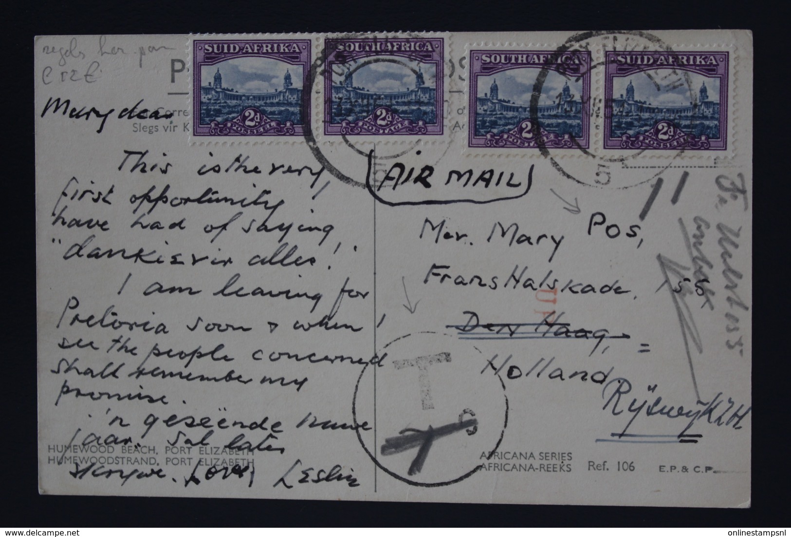 South Africa Picture Postcard To Holland W/ 2 Pairs Mi 29A/30A + 30A/29A - Briefe U. Dokumente