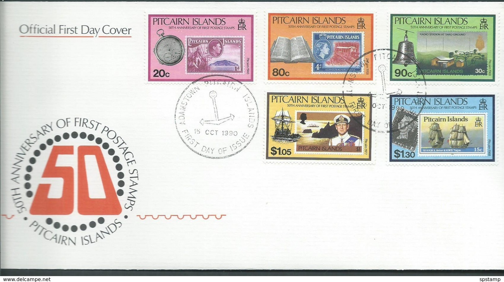 Pitcairn Islands 1990 Stamp Anniversary Set Of 5 On FDC Official Unaddressed - Pitcairn Islands