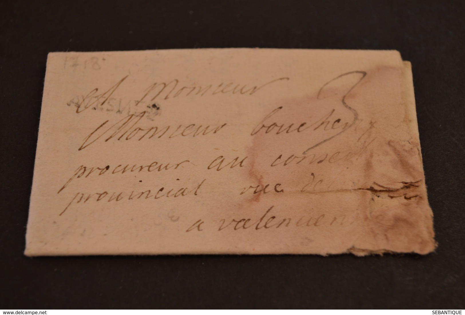 Lettre 1718 Cursive A Identifier Pour Valenciennes - 1701-1800: Précurseurs XVIII