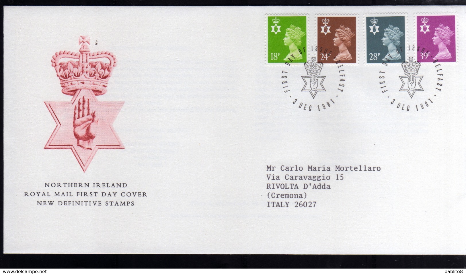 GREAT BRITAIN GRAN BRETAGNA 1991 DEFINITIVE STAMPS REGIONAL NORTHERN IRELAND FDC FIRST DAY COVER - 1991-2000 Decimal Issues