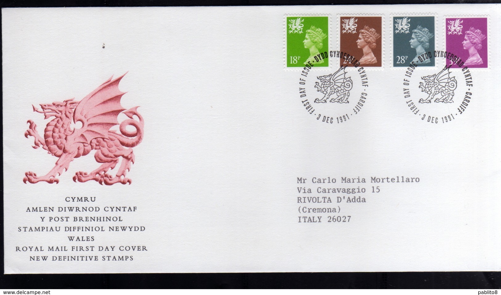GREAT BRITAIN GRAN BRETAGNA 1991 DEFINITIVE STAMPS REGIONAL WALES FDC FIRST DAY COVER - 1991-2000 Decimal Issues