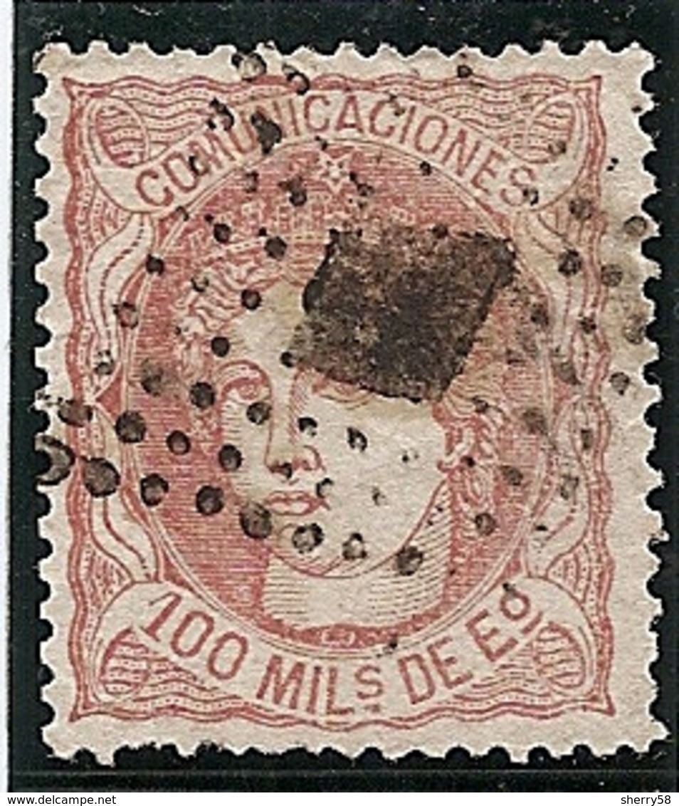 1870-ED. 108  GOB. PROVISIONAL. EFIGIE ALEGÓRICA DE ESPAÑA- 100 MILESIMAS CASTAÑO ROJIZO-USADO ROMBO DE PUNTOS - Used Stamps