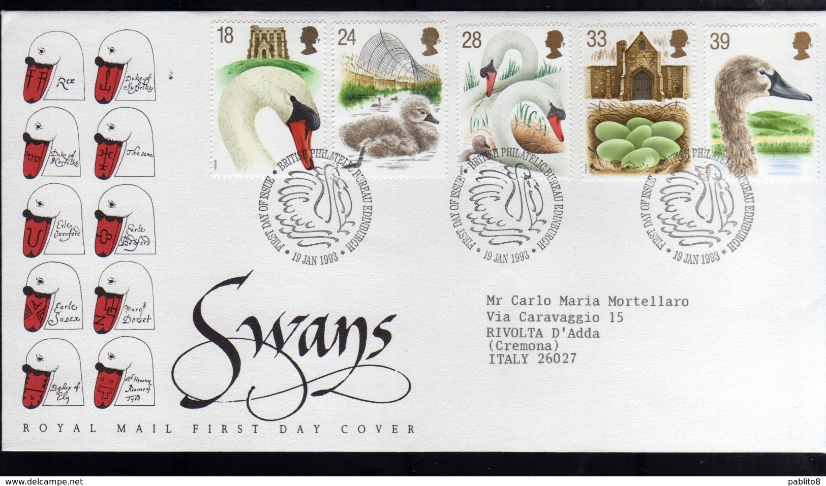 GREAT BRITAIN GRAN BRETAGNA 1993 SWANS CIGNI FDC FIRST DAY COVER - 1991-2000 Em. Décimales