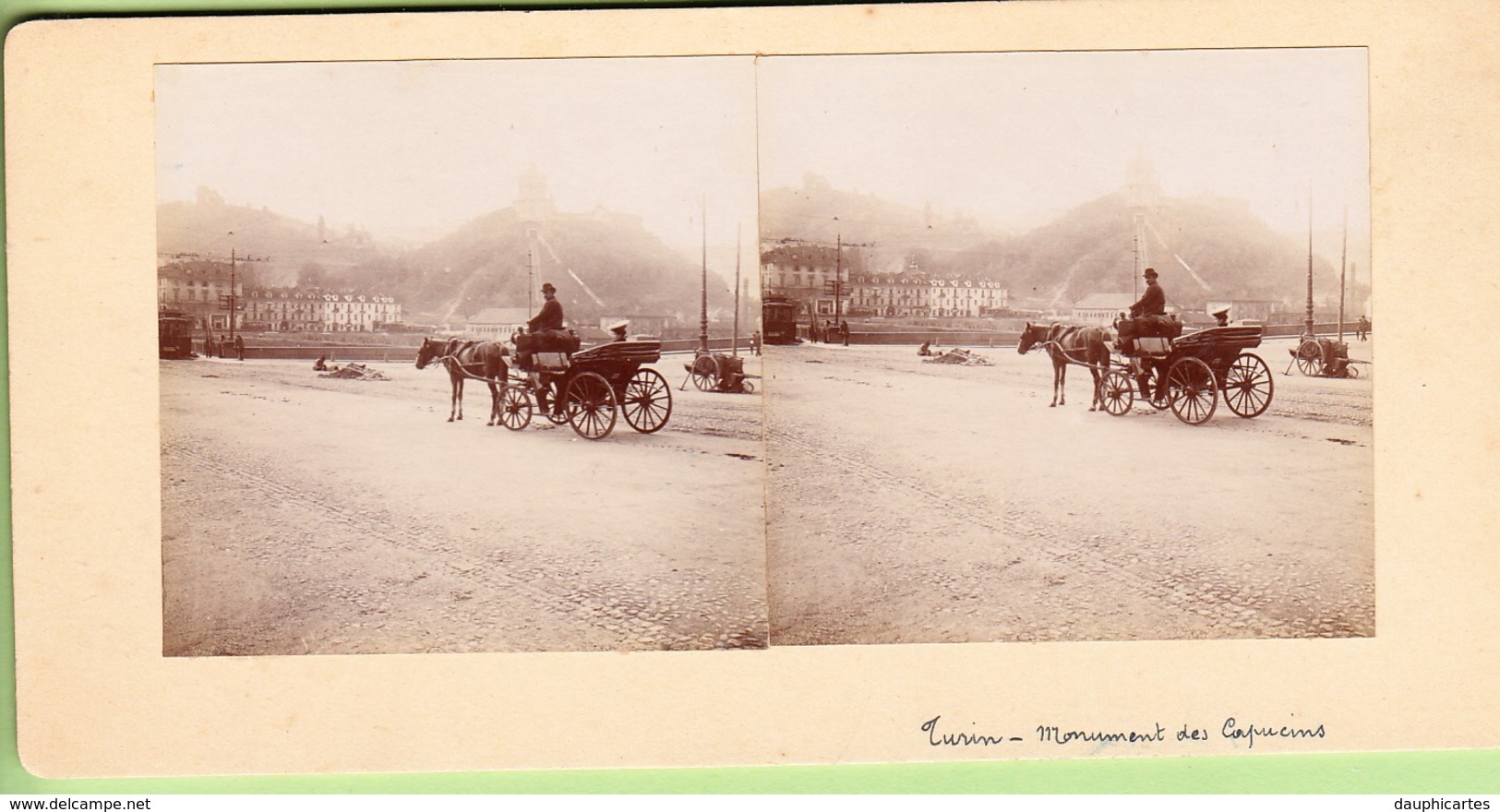 TURIN En 1900 : Monument Des Capucins Avec Calèche - Photo Stéréoscopique  - Lire Descriptif - Photos Stéréoscopiques