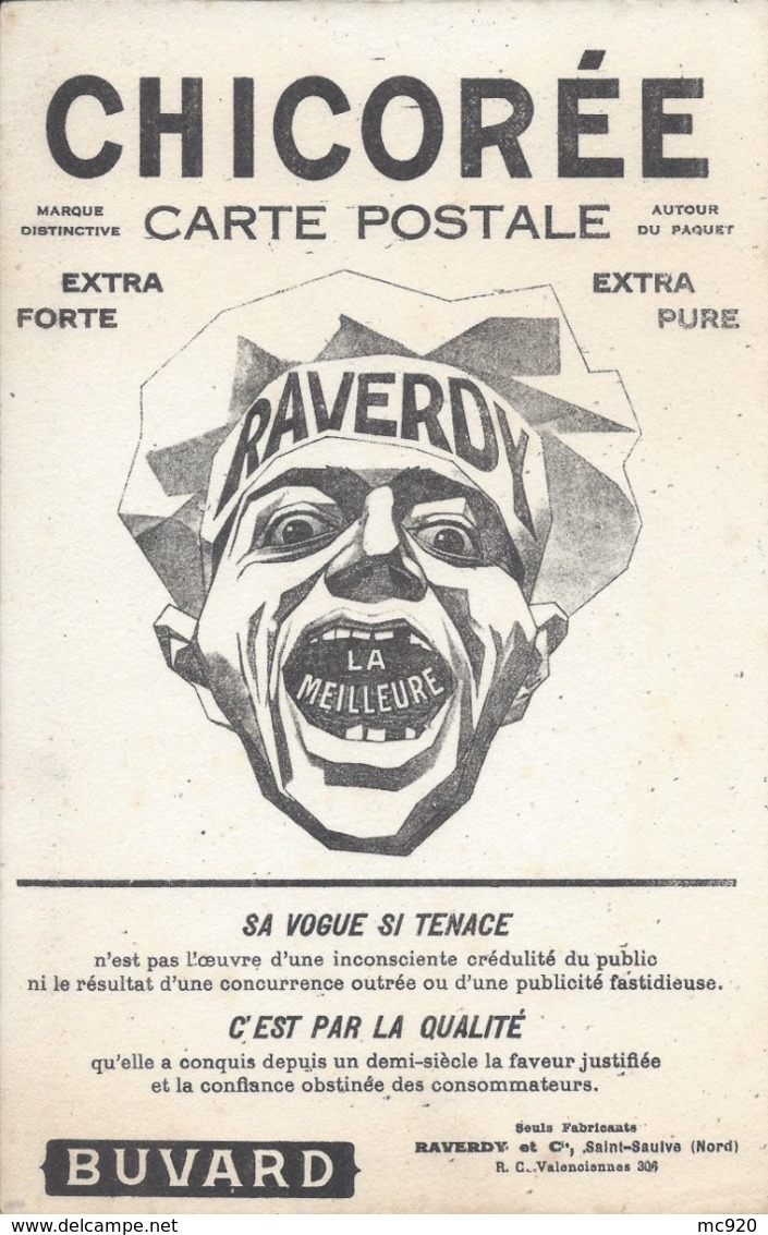 Buvard Chicorée Carte Postale Raverdy Saint Saulve. - Autres & Non Classés