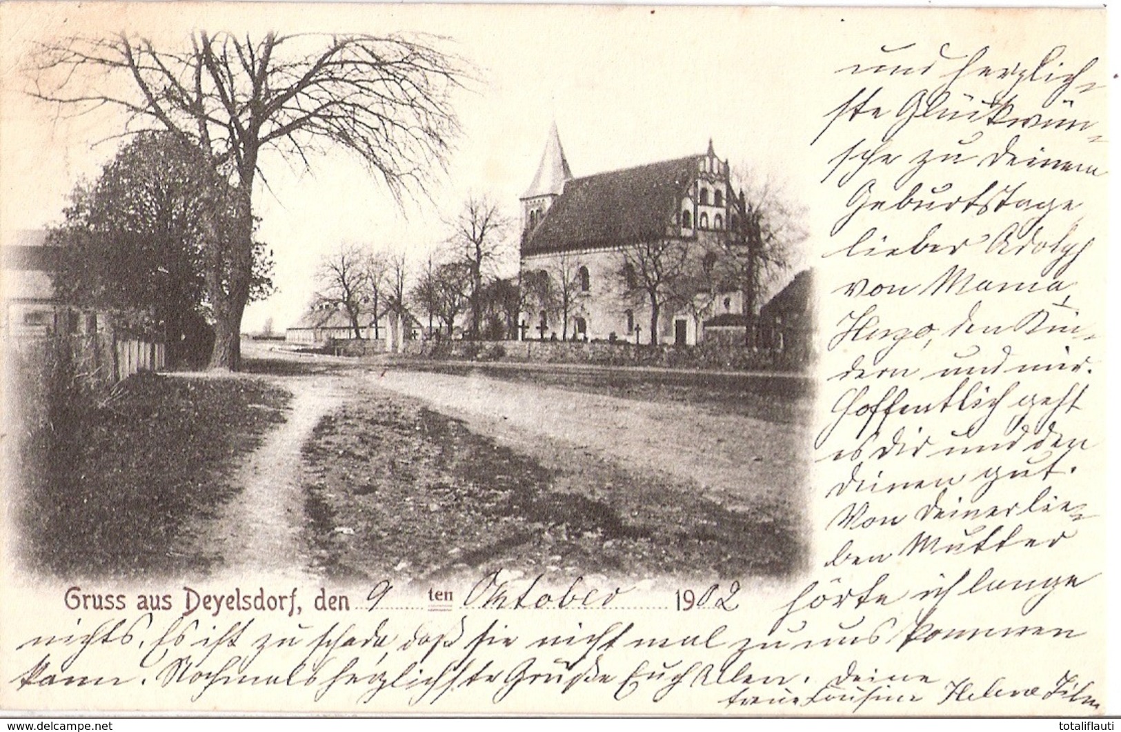 Gruss Aus DEYELSDORF Bei Tribsees Dorfstrasse Kirche TOP-Erhaltung Gelaufen 10.10.1902 Nach Schwerin - Ribnitz-Damgarten