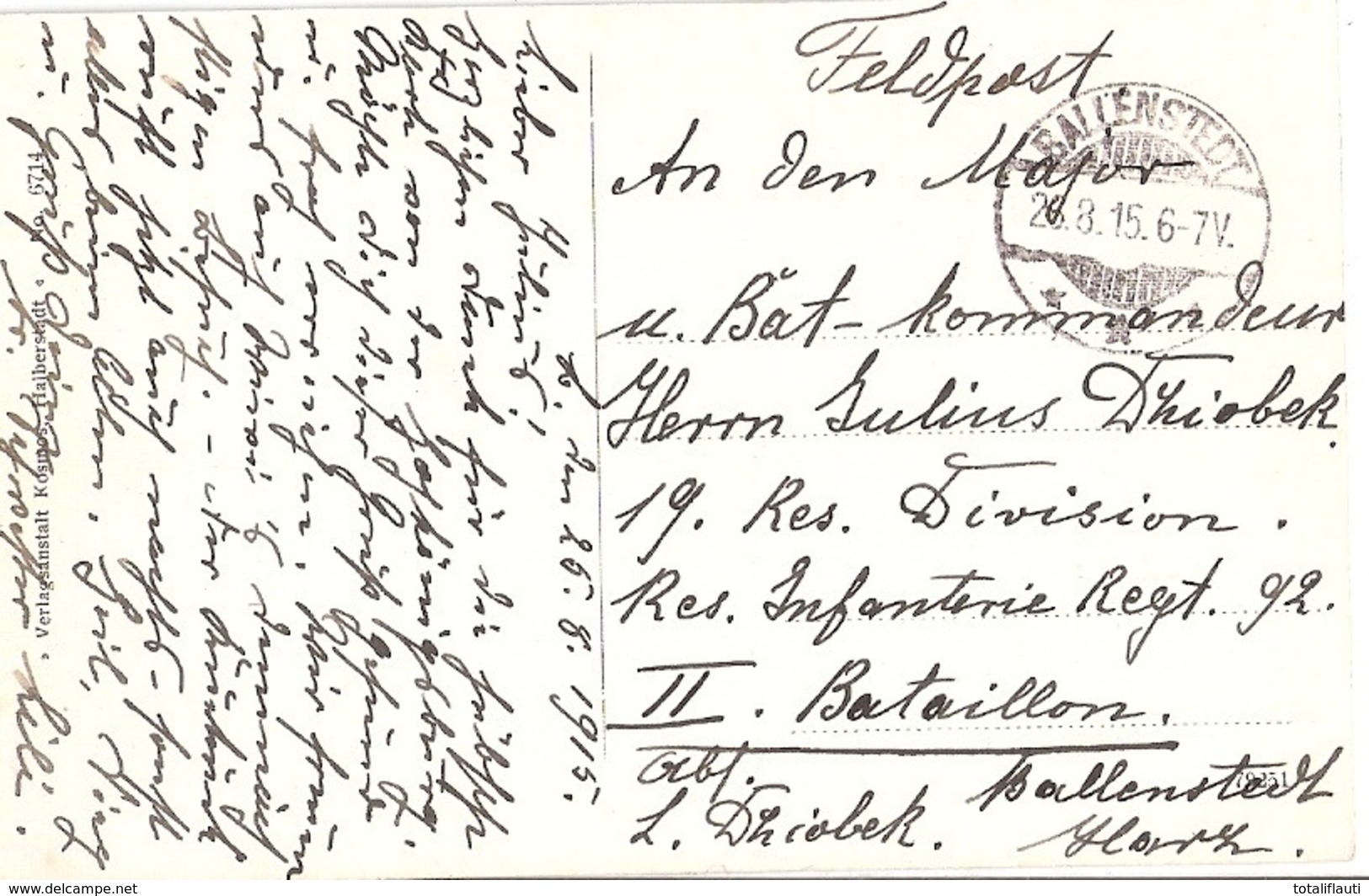 BALLENSTEDT Harz Alter Markt Mit Altem Rathaus Belebt 26.8.1915 Als Feldpost An Bataillonskommandeur Im Westen - Ballenstedt