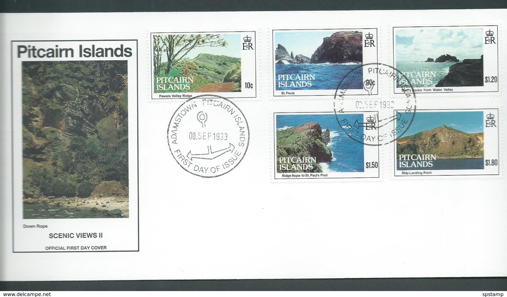 Pitcairn Islands 1993 Scenic Views Series II Set Of 5 On FDC Official Unaddressed - Pitcairn Islands