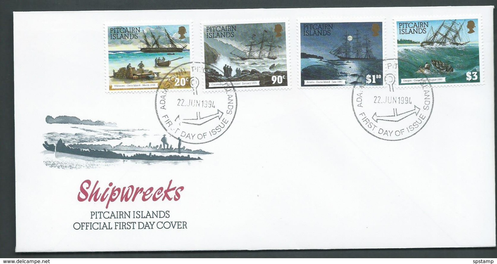Pitcairn Islands 1994 Shipwrecks Set Of 4 On FDC Official Unaddressed - Pitcairn Islands