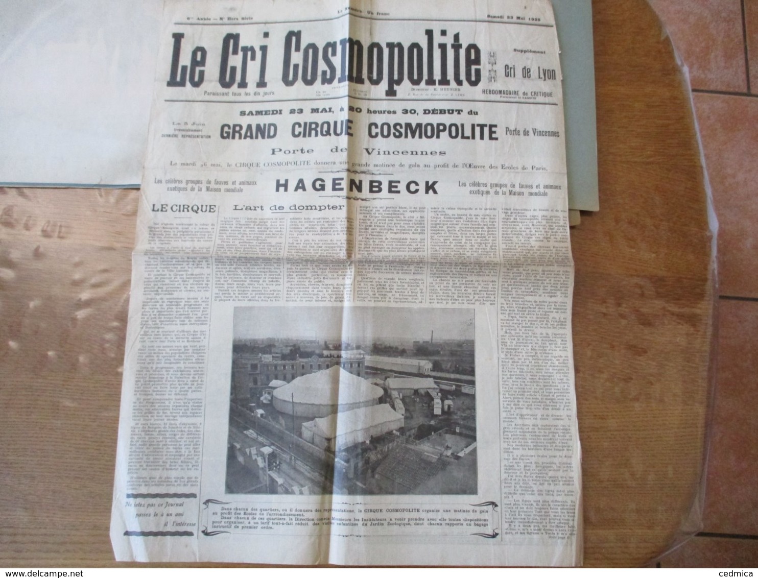 GRAND CIRQUE COSMOPOLITE PORTE DE VINCENNES 23 MAI 1925 FAUVES DE LA MAISON HAGENBECK,TRAPEZISTES,JONGLEURS,SAUTEURS,FIL - Programmi