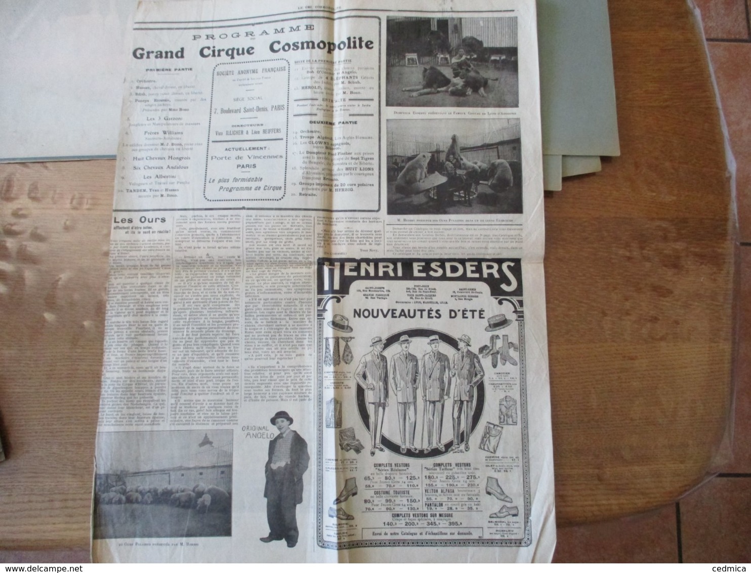 GRAND CIRQUE COSMOPOLITE PORTE DE VINCENNES 23 MAI 1925 FAUVES DE LA MAISON HAGENBECK,TRAPEZISTES,JONGLEURS,SAUTEURS,FIL - Programmes