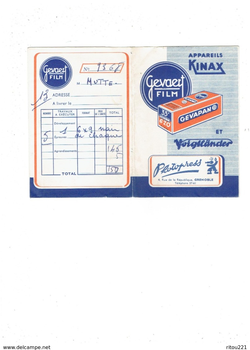 Pochette Pour Photo (vide) Publicité Film Appareils KINAX Gavaert PHOTOPRESS GRENOBLE 1968 Dessin Garçon Jouet Train - Publicités