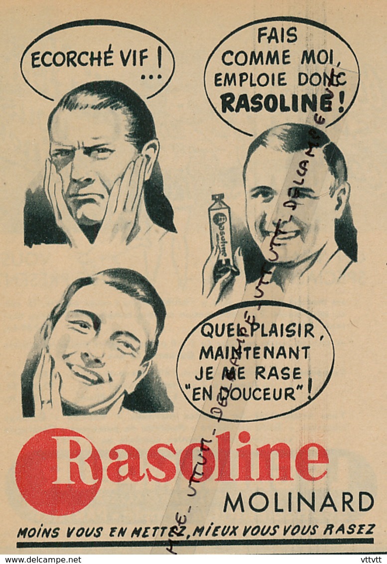 Ancienne Publicité (1954) : RASOLINE MOLINARD, Crème à Raser, Moins Vous En Mettez, Mieux Vous Vous Rasez - Publicités