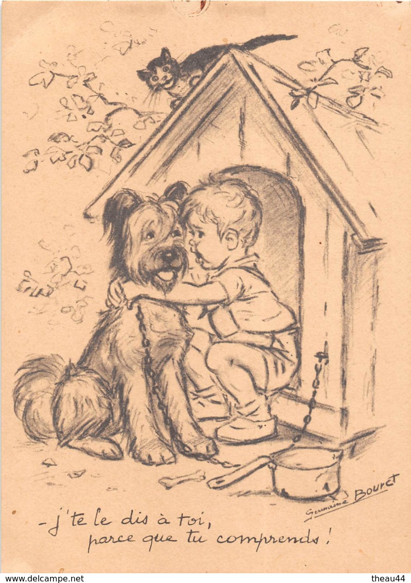 ¤¤  -  Illustrateur " Germaine BOURET " En Noir Et Blanc, Format 10 X 15  -  Peu Courant   -  Chien Et Chat -  ¤¤ - Bouret, Germaine