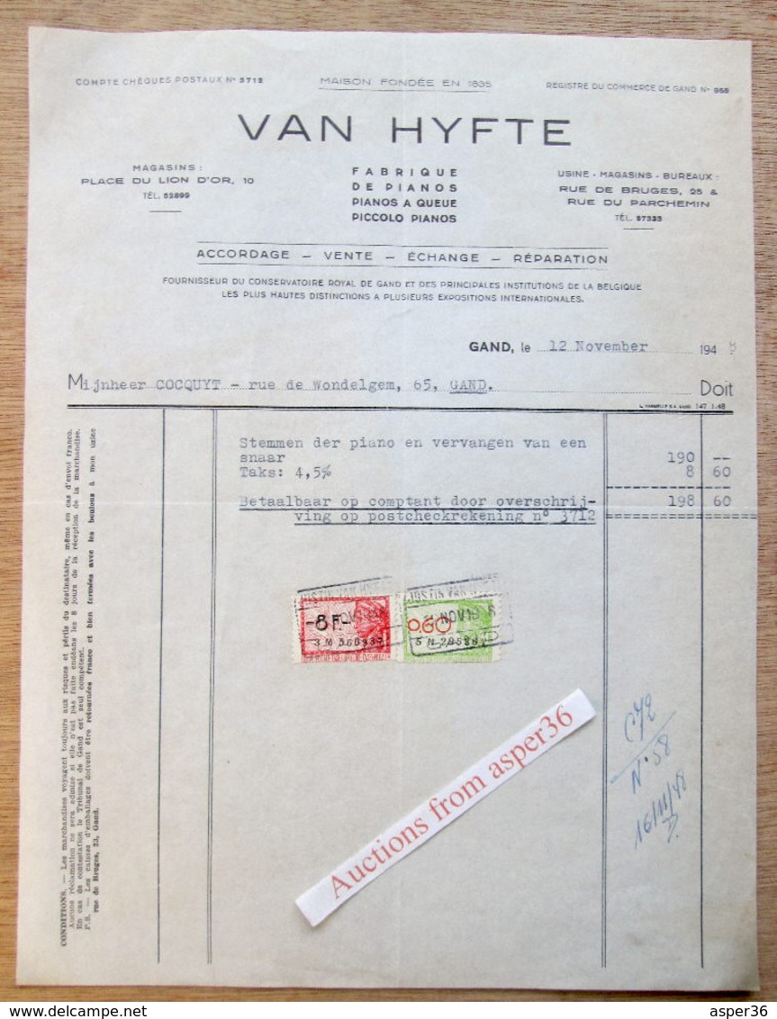 Fabrique De Pianos, Van Hyfte, Place Du Lion D'Or, Gand Gent 1948 - 1900 – 1949