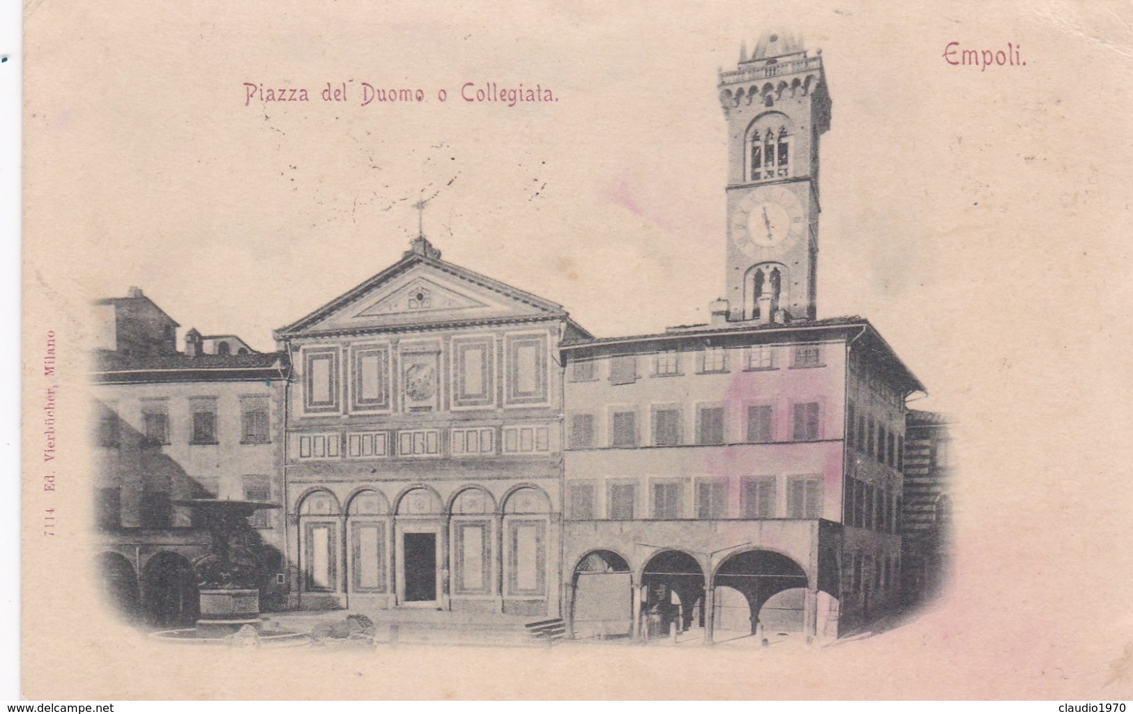 CARTOLINA - EMPOLI - PIAZZA DEL DUOMO O COLLEGIATA - VIAGGIATA PER PISA ( FRANCOBOLLO ASPORTATO) - Empoli