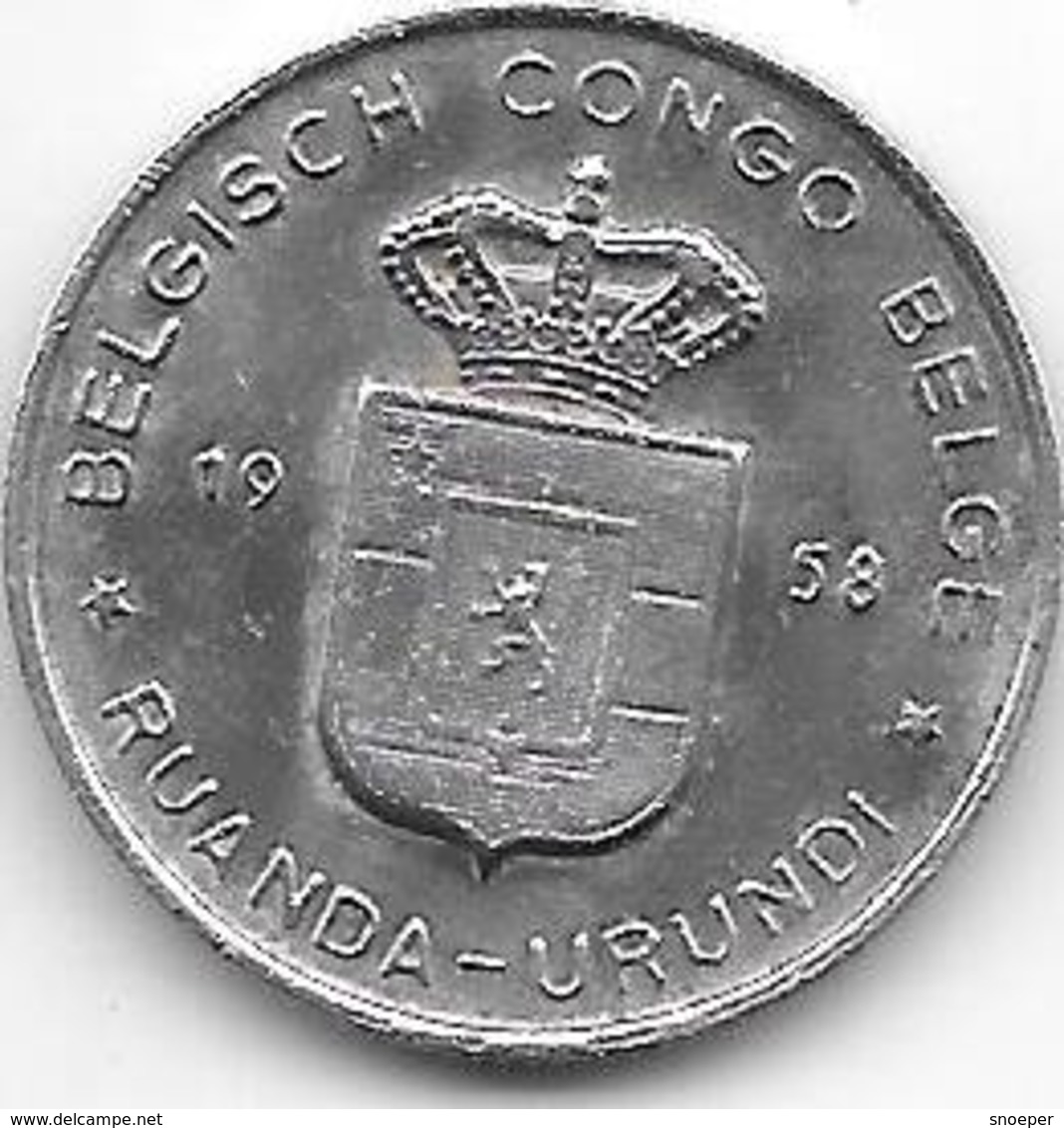 Belgium Congo 1 Franc  1958   Km 4   Vf+ - 1951-1960: Baldovino I