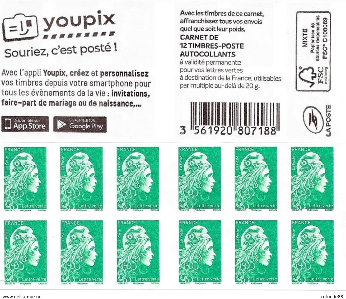 2019- Carnet  Lettre Verte "YOUPI " Neuf Non Plie - Other & Unclassified