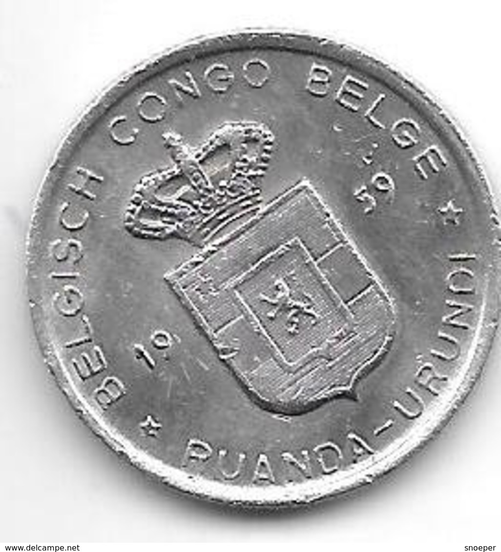 Belgian Congo Ruanda-urundi  1 Franc 1959  Km 4  Xf - 1951-1960: Boudewijn I