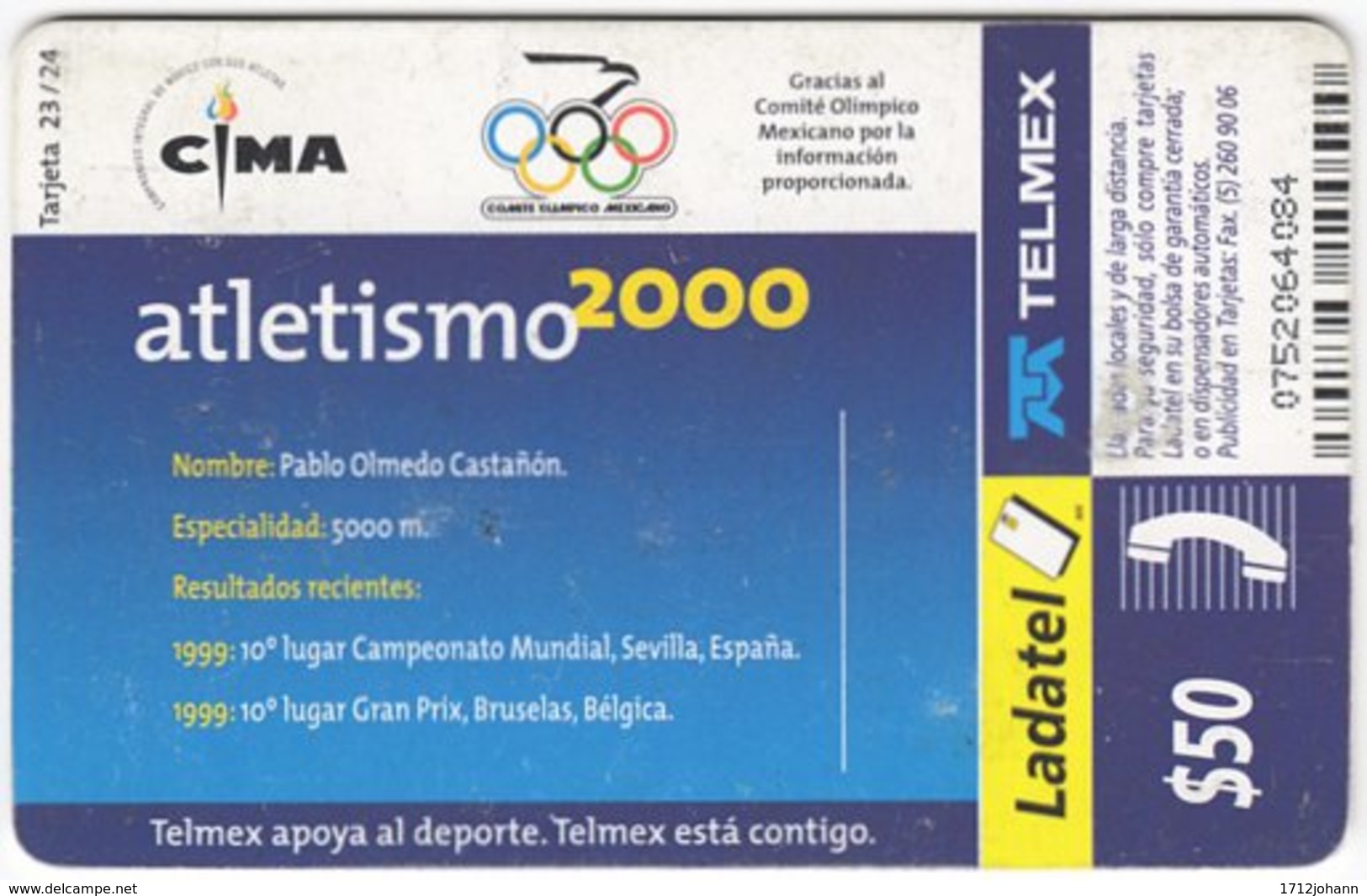 MEXICO B-070 Chip Telmex - Event, Sport, Olympic Games, Running - Used - Mexico