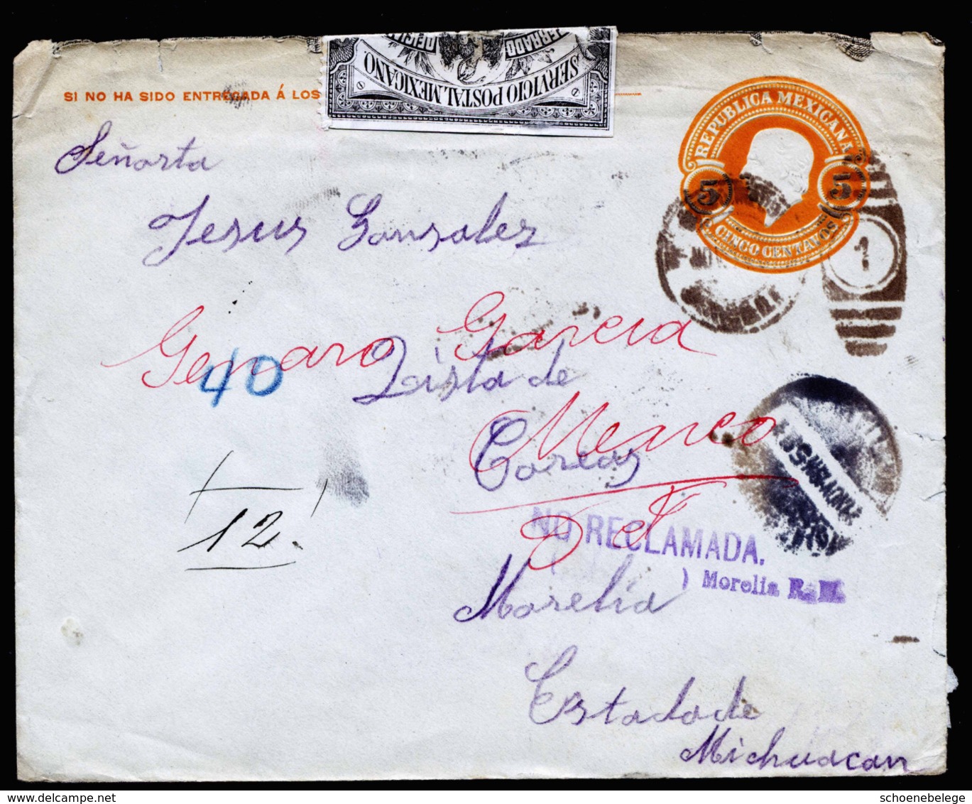 A6299) Mexico Cover 1914 NO RECLAMADA Unzustellbar AMTLICH Geöffnet SELTEN RARE - Mexico