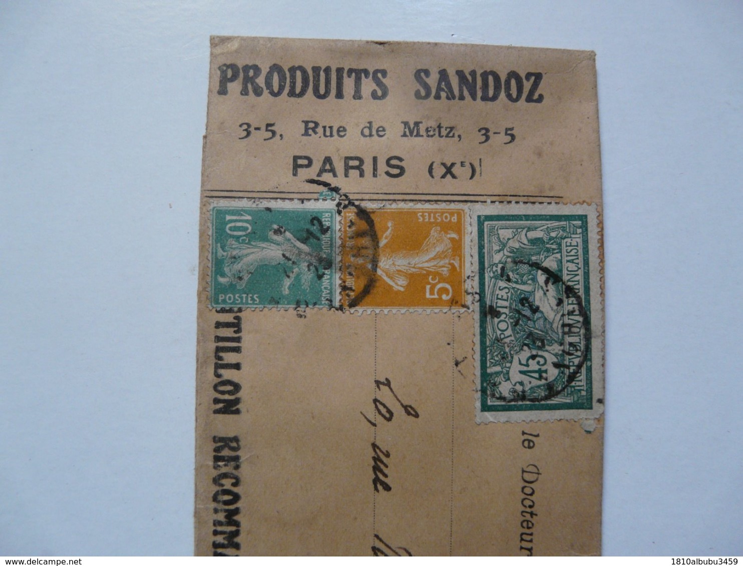 TIMBRES SUR LETTRE ECHANTILLON RECOMMANDE ( Produits SANDOZ) - 45 C Type Merson Et 5 Et 10 C Semeuse Fond Plein - Lettres & Documents