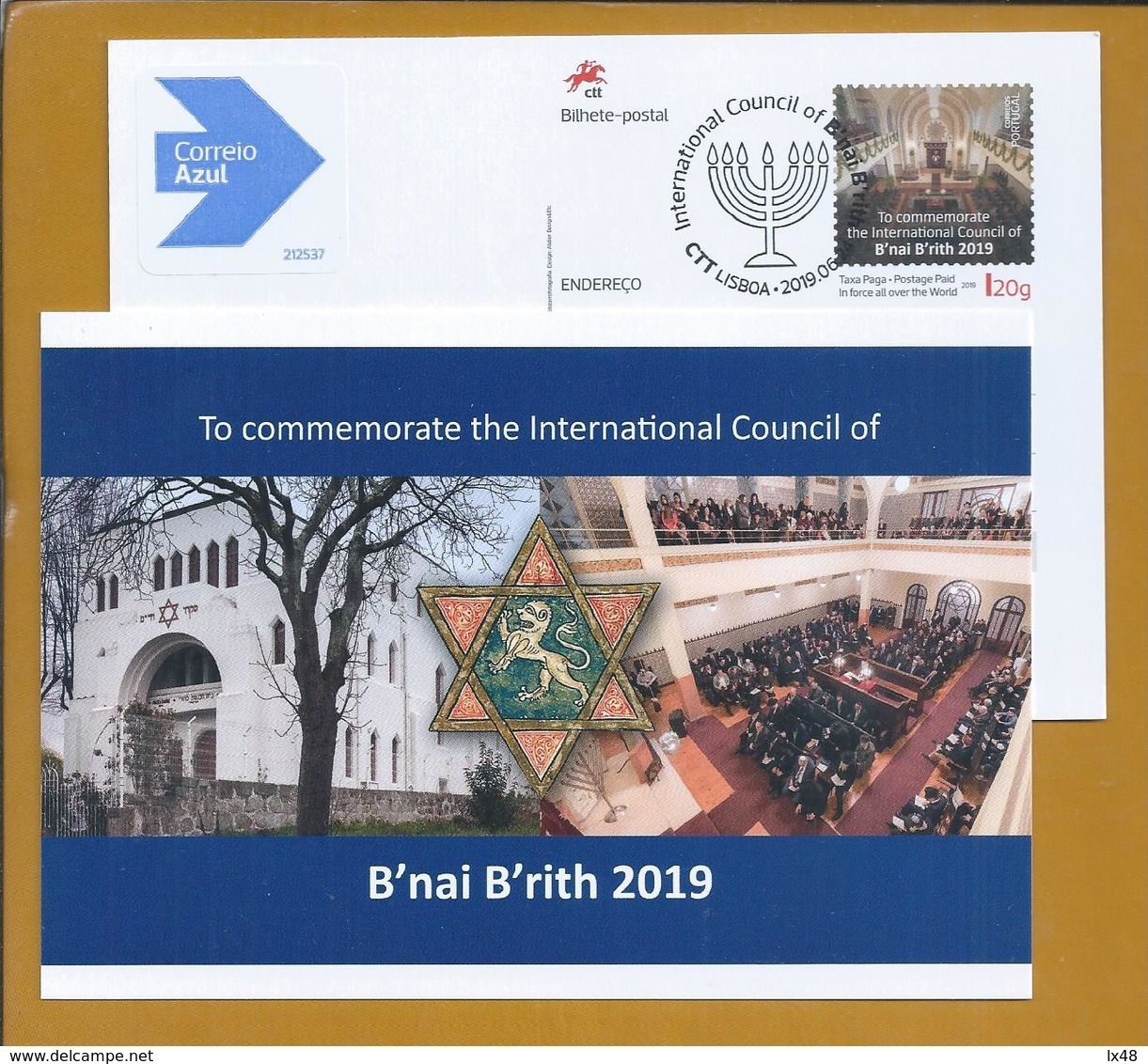 Postal Stationery Of International Council Of B'nai B'rith 2019, Lisbon. Star Of David. Judaism. Davidstern. Judentum. - Joodse Geloof