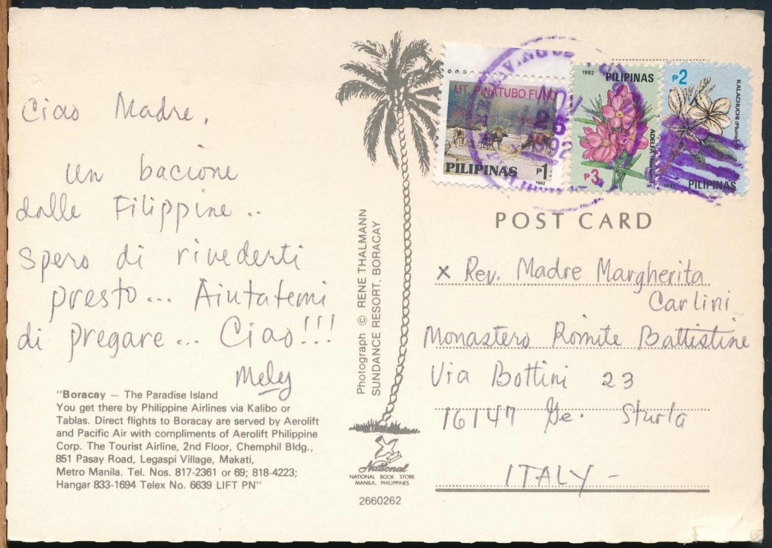 °°° 14485 - PHILIPPINES - BORACAY , THE PARADISE ISLAND - 1992 With Stamps °°° - Filippine