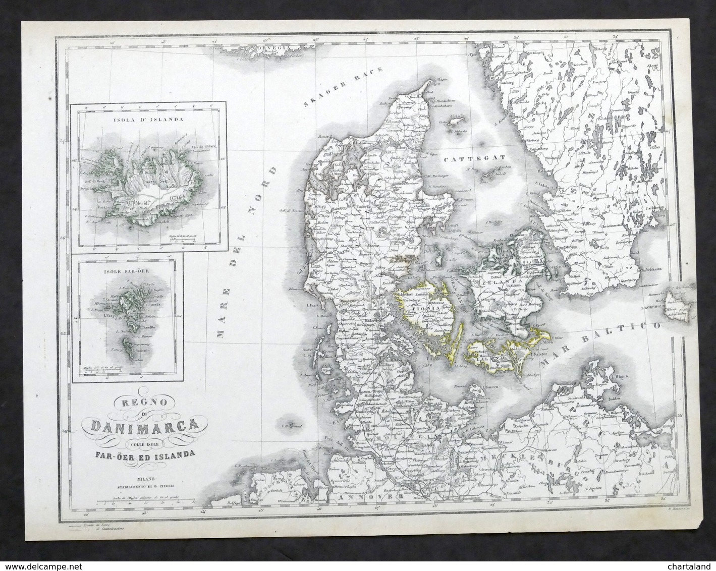 Carta Geografica - Regno Di Danimarca - Stabilimento Civelli - 1880 Ca. - Altri & Non Classificati